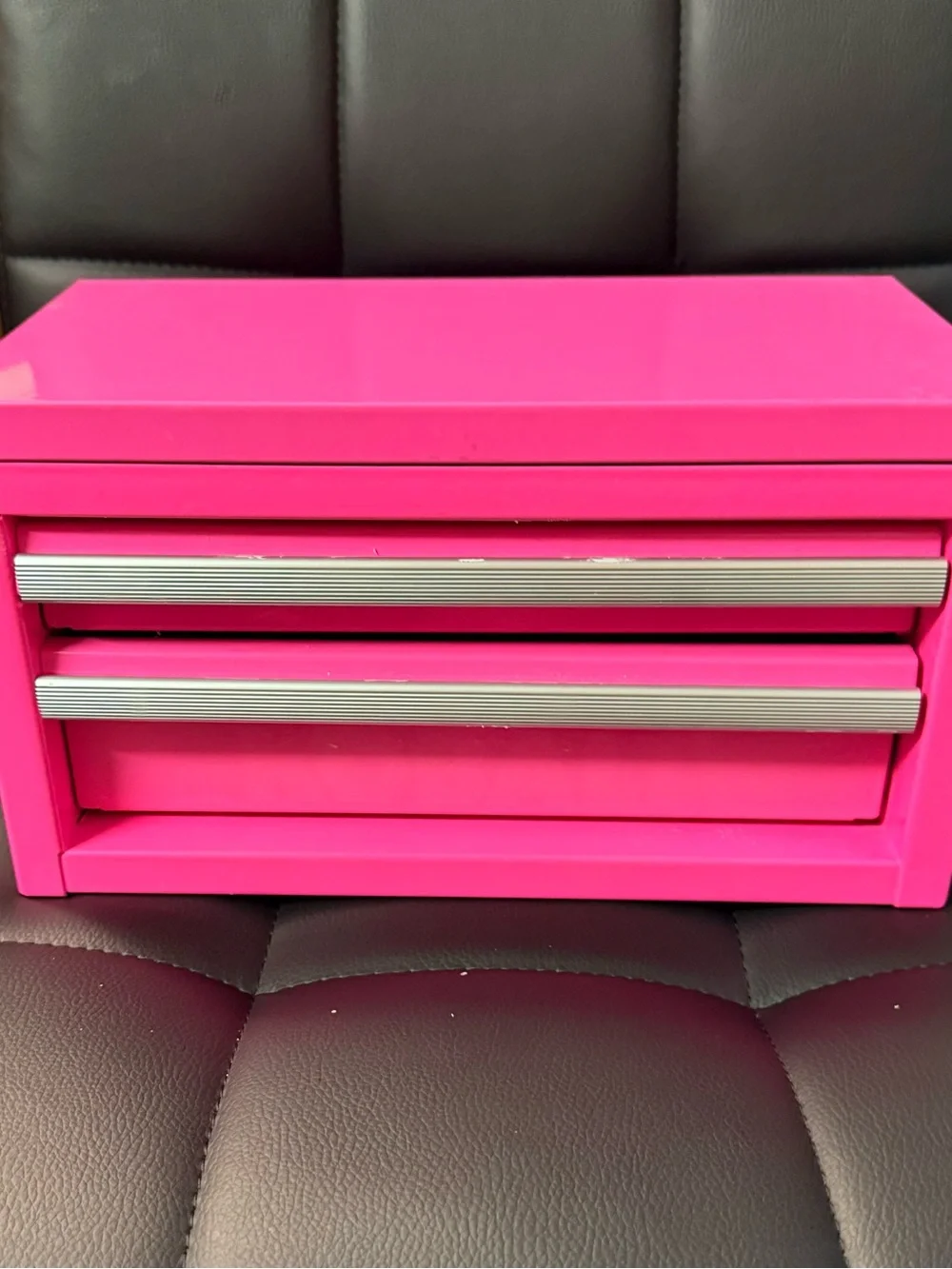 Mini Pink Metal 2-Drawer Desktop Tool Box Chest with Top Storage Lid